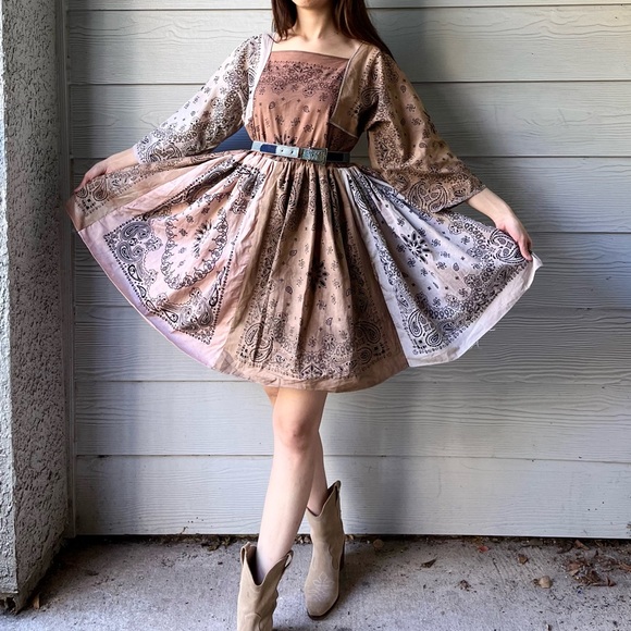 Hand Crafted Dresses & Skirts - Handmade Bandana Dress SKU 7780 Muddy/Earthy